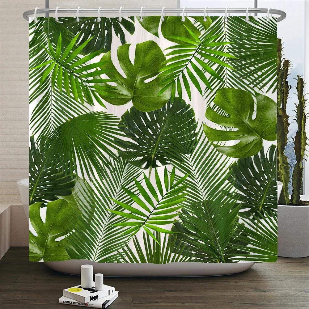 Tropical Green Plant Shower Curtain Polyester Fabric Waterproof Bath Curtain Home Decor Palm Leaves Cactus Bathroom Curtains