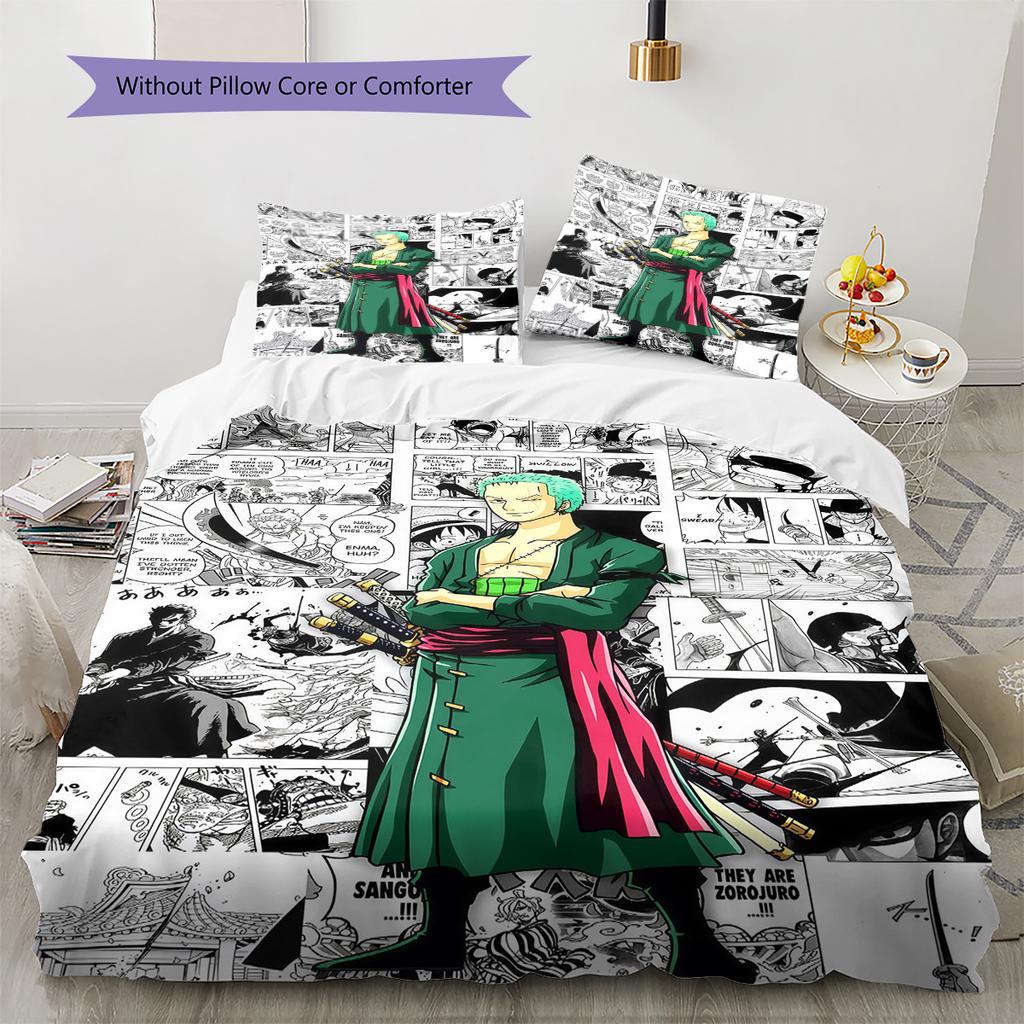 Roronoa Zoro Pattern Bedding Quilt Set Quilt Cover Pillowcase Home Birthday Gift(1 * Duvet Cover + 2 * Pillowcase, Without Core)