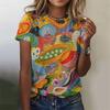 3D printed colorful deer T-shirt for women with abstract geometric patterns