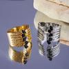 Wind Design Copper Plated Real Gold Diamond Ring Retro Hammer Wide Version Hollow Niche Simple Ring