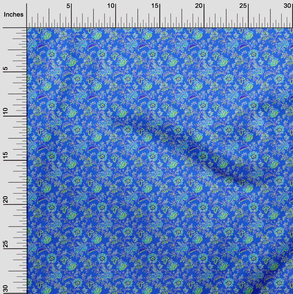 oneOone Georgette Viscose Medium Blue Fabric Floral Dress Material Fabric Print Fabric By The Yard 42 Inch