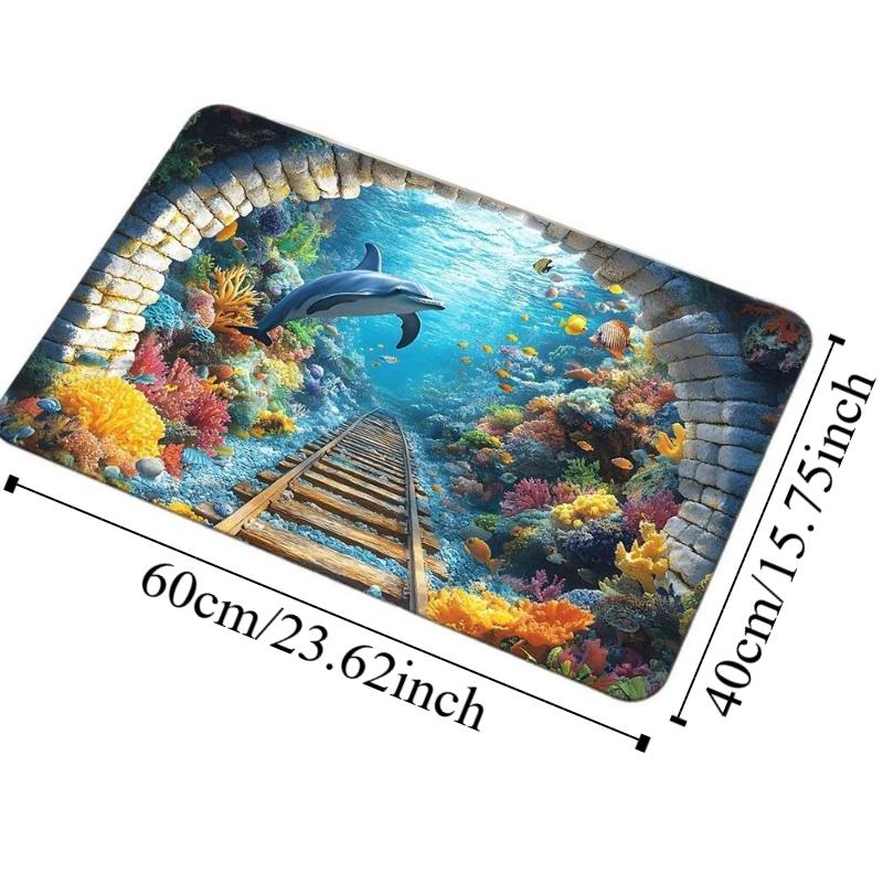 New 3D Visual Effect Visual Hallucination Door Mat Beach Style Washable Floor Mat Soft Non-slip Foot Pad Living Room Decoration