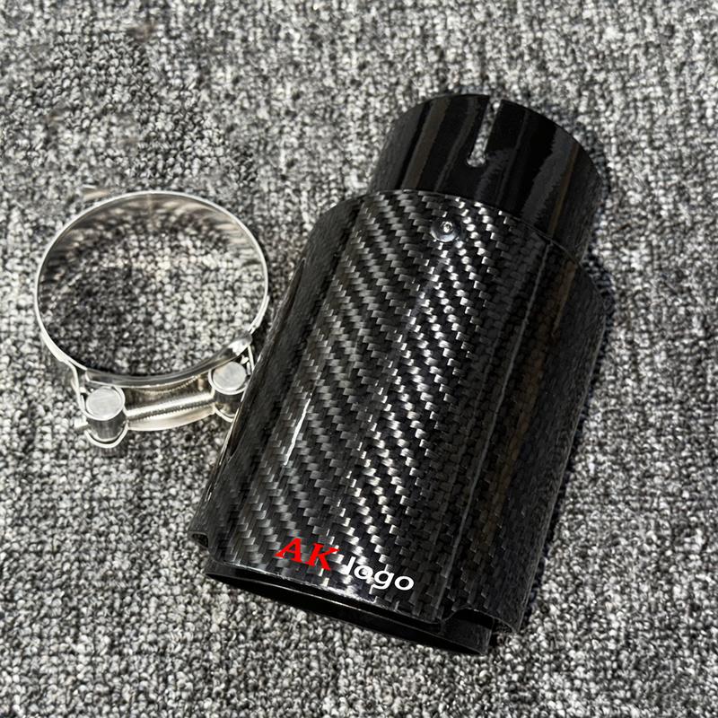 1Pcs Auto Modification Single Exhaust Tip Black Pipe Glossy Carbon Fiber Muffler Tail End Pipe Exhaust Nozzle for AK Universal
