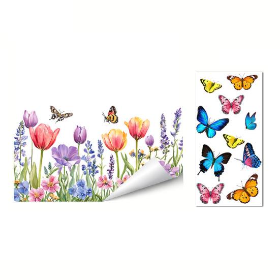 Glass Sticker Peel Stick Static Window Film Vibrant Color Spring Flowers Butterflies Pattern Window Decal Home Decor