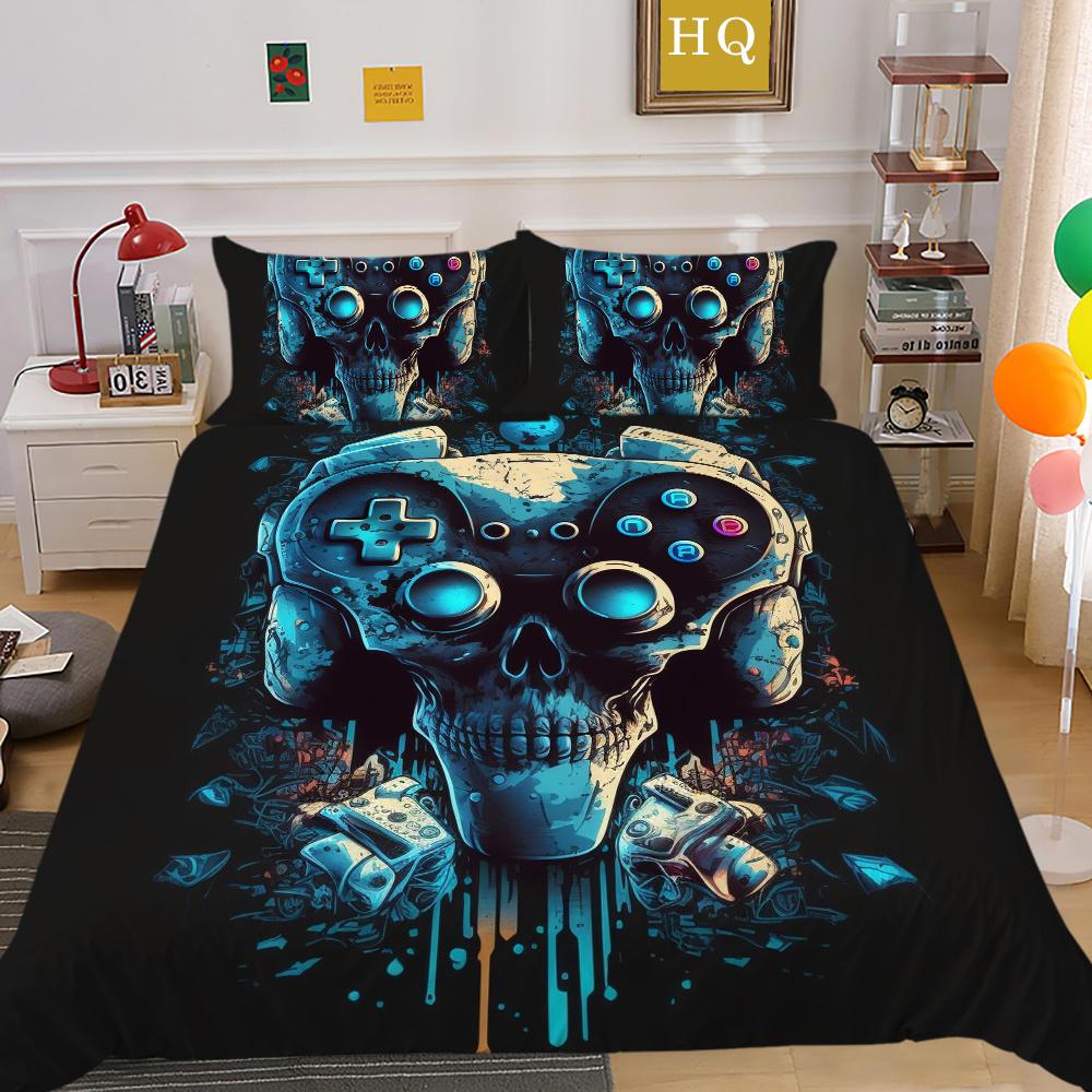 Conjunto de capa de edredom estampado para console de jogos, roupas de cama para casa, design em tamanho completo, capa de cama infantil de alta qualidade