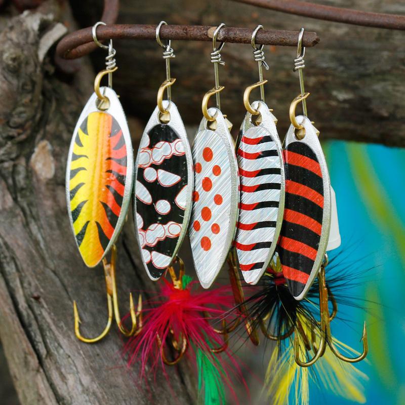 5pcs Fishing Lure Spinner bait, Bass Trout Salmon Hard Metal Spinner Baits Kit with Tackle Boxes