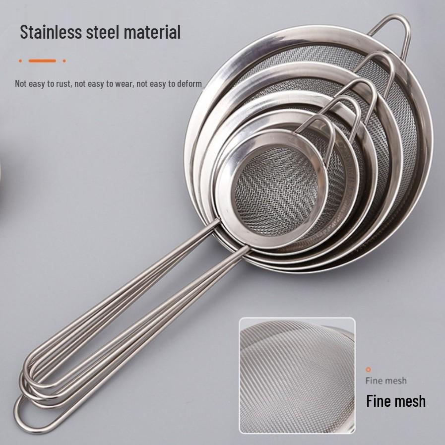 Stainless Steel Handheld Kitchen Sieve & Skimmer Ladle for Soy Milk, Oil, Flour, and Hot Pot.