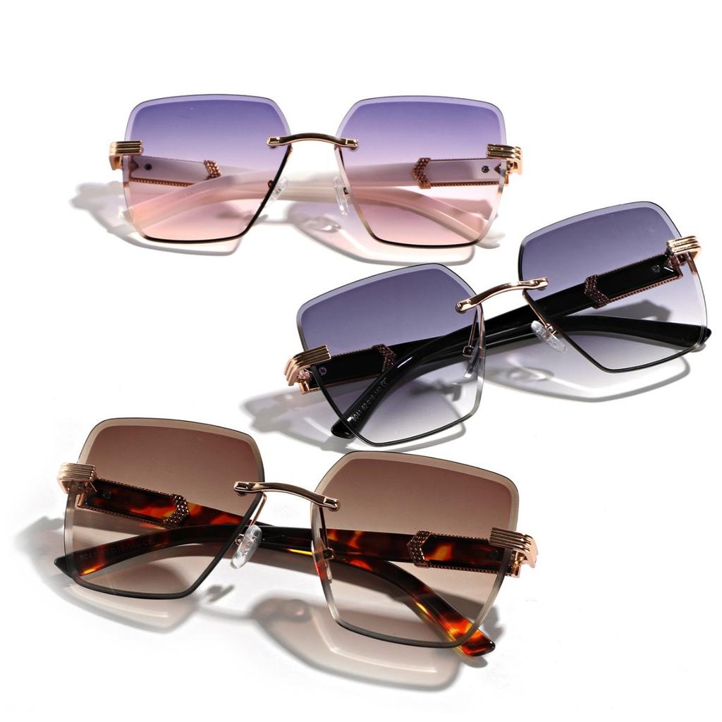 Glasses Borderless Diamond Cut Square Sunglasses Men'S Semi-Metal Sunglasses Women'S