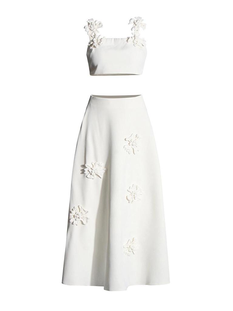 2025 French Retro Summer Floral Spliced High-Waist Midi Skirt and Sling Top Set