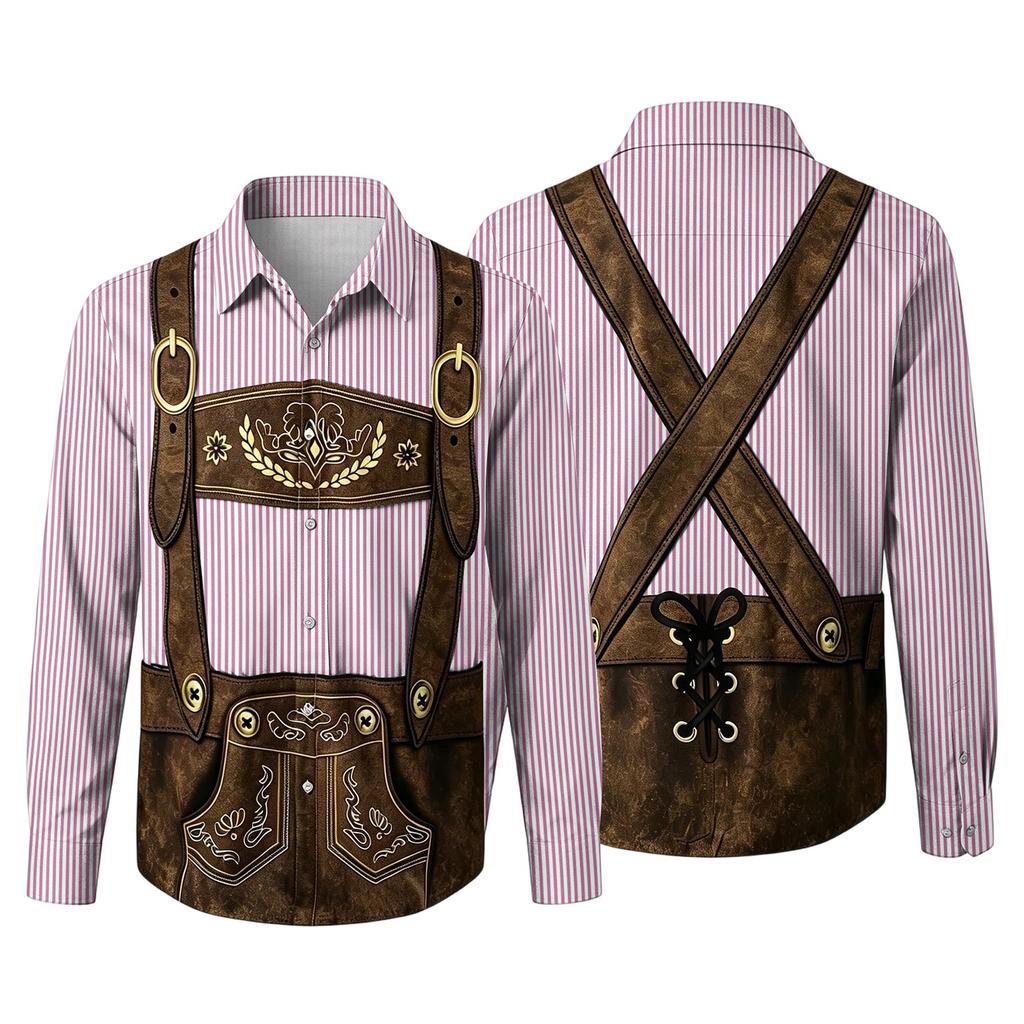 Herren Oktoberfest 3D-Druck Locker geschnitten Langarmhemd Button-Down-Kragen Vintage Freizeithemd Geeignet für Frühling Herbst Outdoor Festival Party