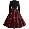 Print Flare Dress For Women Long Sleeve Dress Hollow Party Casual Dresses