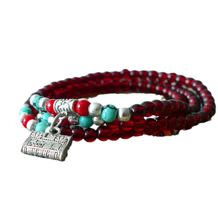 Korean Style Multi-Circle Imitation Garnet Bracelet, 6mm, Girlfriends' Jewelry