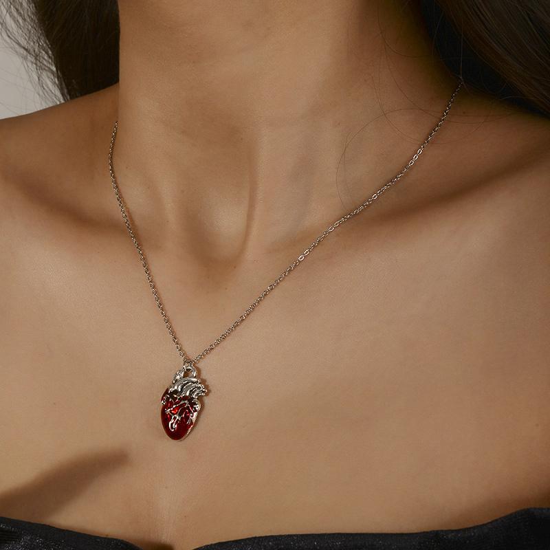 Gothic Rose Red Love Necklace Women'S Y2K Grunge Jewelry Dainty  Color Tonebloody Human Heart Pendant Personalized Gifts