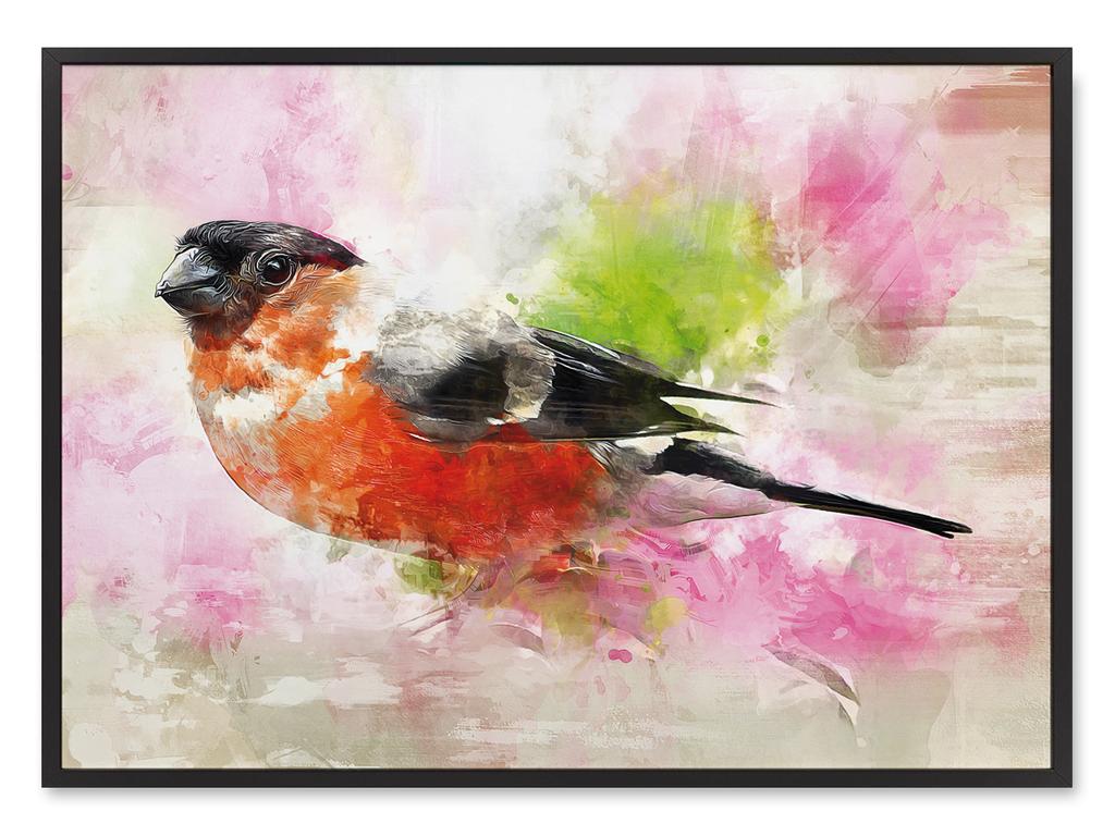 Plakat z ptakiem abstrakcja w czarnej ramie