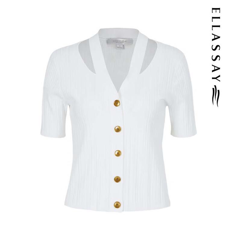 ELLASSAY Women's V-Neck Halter Slim-Fit Knit Top