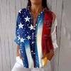 Women's Fashion 3/4 Sleeve Casual Lapel Back Tie Independence Day Printed T-shirt Top