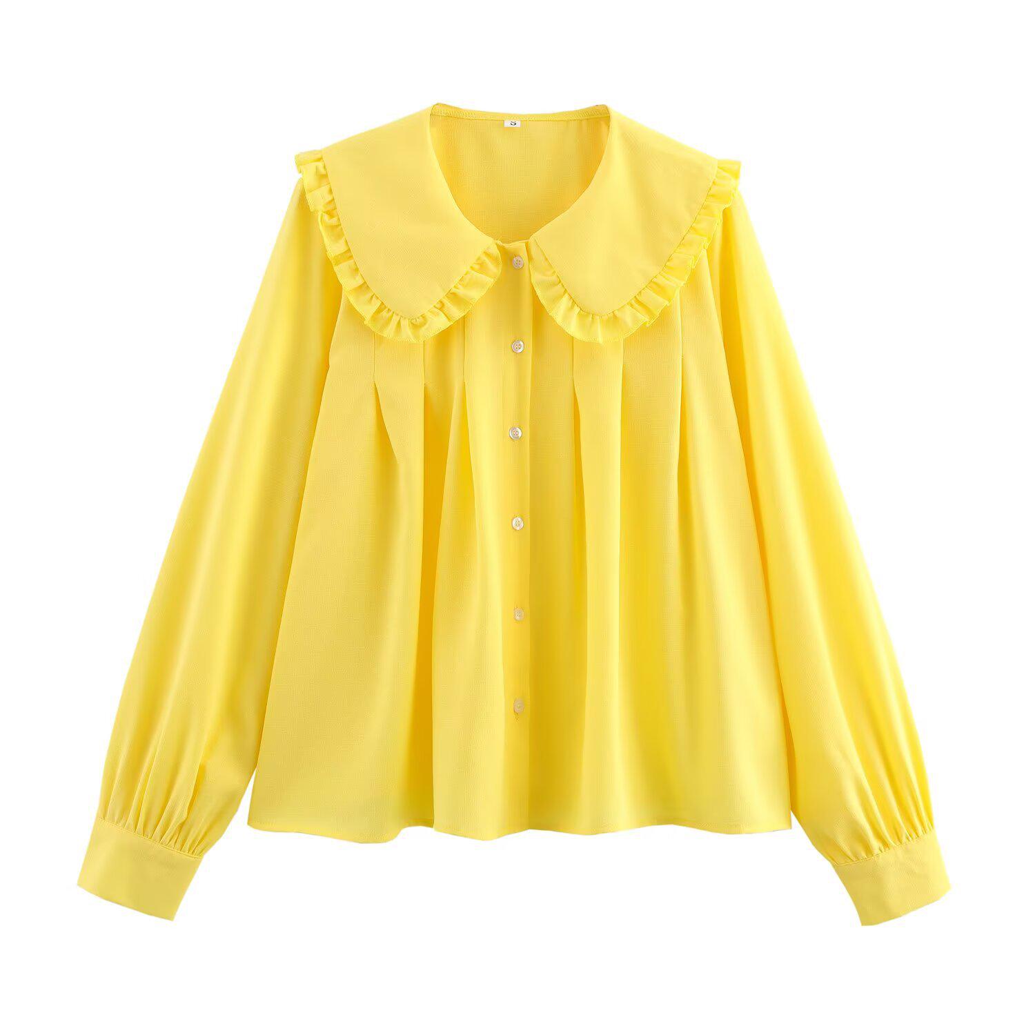 

2025 Spring Women s European & American Fashion: Peter Pan Collar Long Sleeve Shirt Extra Small жёлтый