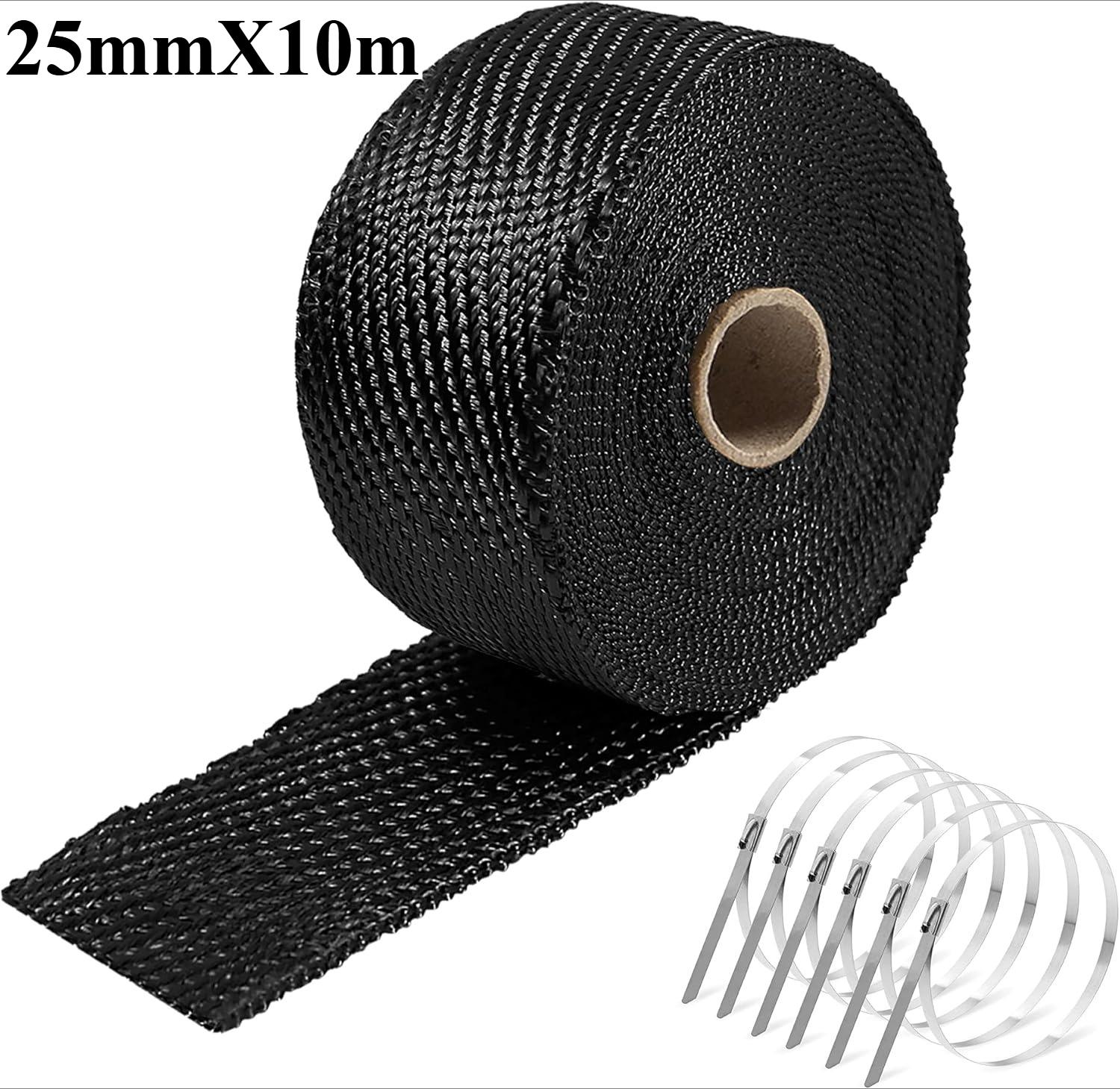 

10m Roll Fiberglass Heat Shield Tape Motorcycle Exhaust Thermal Tape High Temp with Stainless Ties Easy Install Wrap Kit
