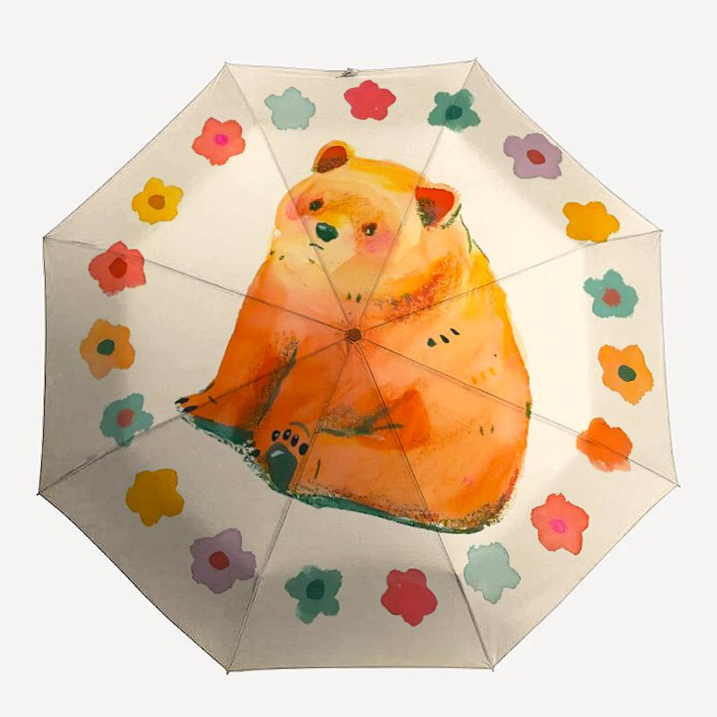 1pc Bear Flowers Automatic Open/close Umbrella, 8-Rib Sturdy Structure, Portable Travel Umbrella, Parties, Everyday Use,44