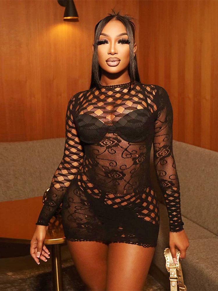 Hot Bodycon Dress Selling Night Club Wear Sexy Fishing Net Transparent Tights Lingerie Clothes Ladies Erotic Mesh Short Skirt