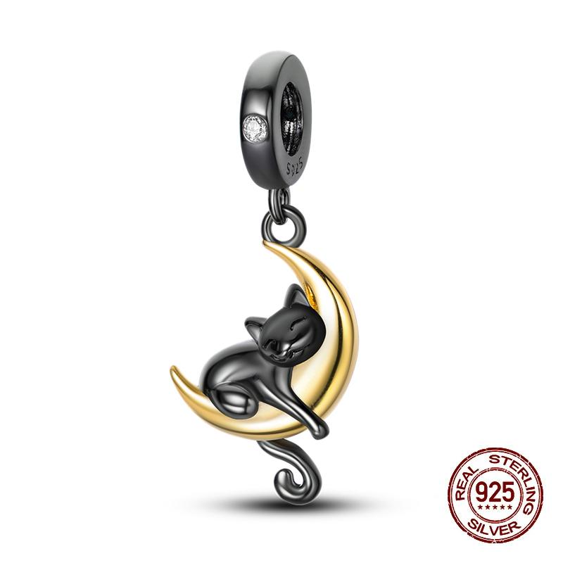 Charms Copper Moon Luminous Magical Cat Charms Beads Fit Original Bracelets Fashion Diy Jewelry Birthday Gifts