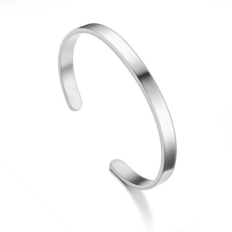 Adjustable Titanium Steel C-Shaped Bracelet with Engraved Text for Women