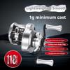 Portable Fishing Mirco Drum Baitcaster Reel with Weighs 118g 7.6:1 Speed Ratio Carbon Body Shallow Spool Baitcasting Reel Magnetic Brake Lure Wheel
