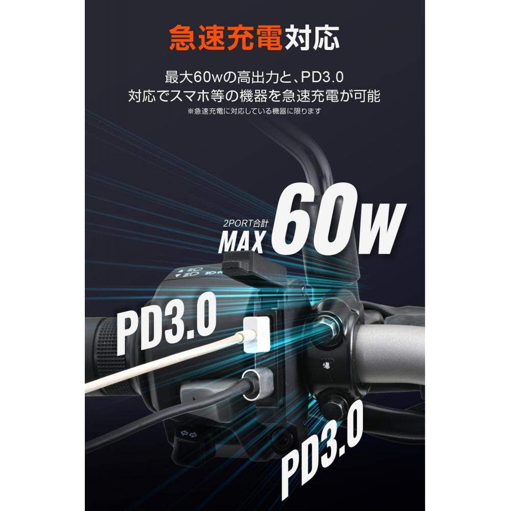 Daytona Bike Usb Power Waterproof Usb C+Usb C Pd3.0 Compatible Fast Charging 60w