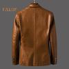 Men Jacket Lapel Long Sleeve Single Breasted Faux Leather Coat with Pockets Loose Fit Solid Color Outwear