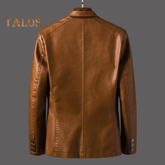 Men Jacket Lapel Long Sleeve Single Breasted Faux Leather Coat with Pockets Loose Fit Solid Color Outwear