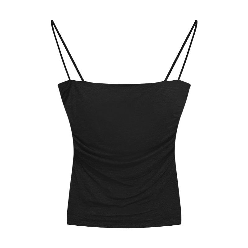 French Pure Sexy Spice Camisole Women Summer Pleated Slim-fit with Chest Thin Strap with Breast Pad Top