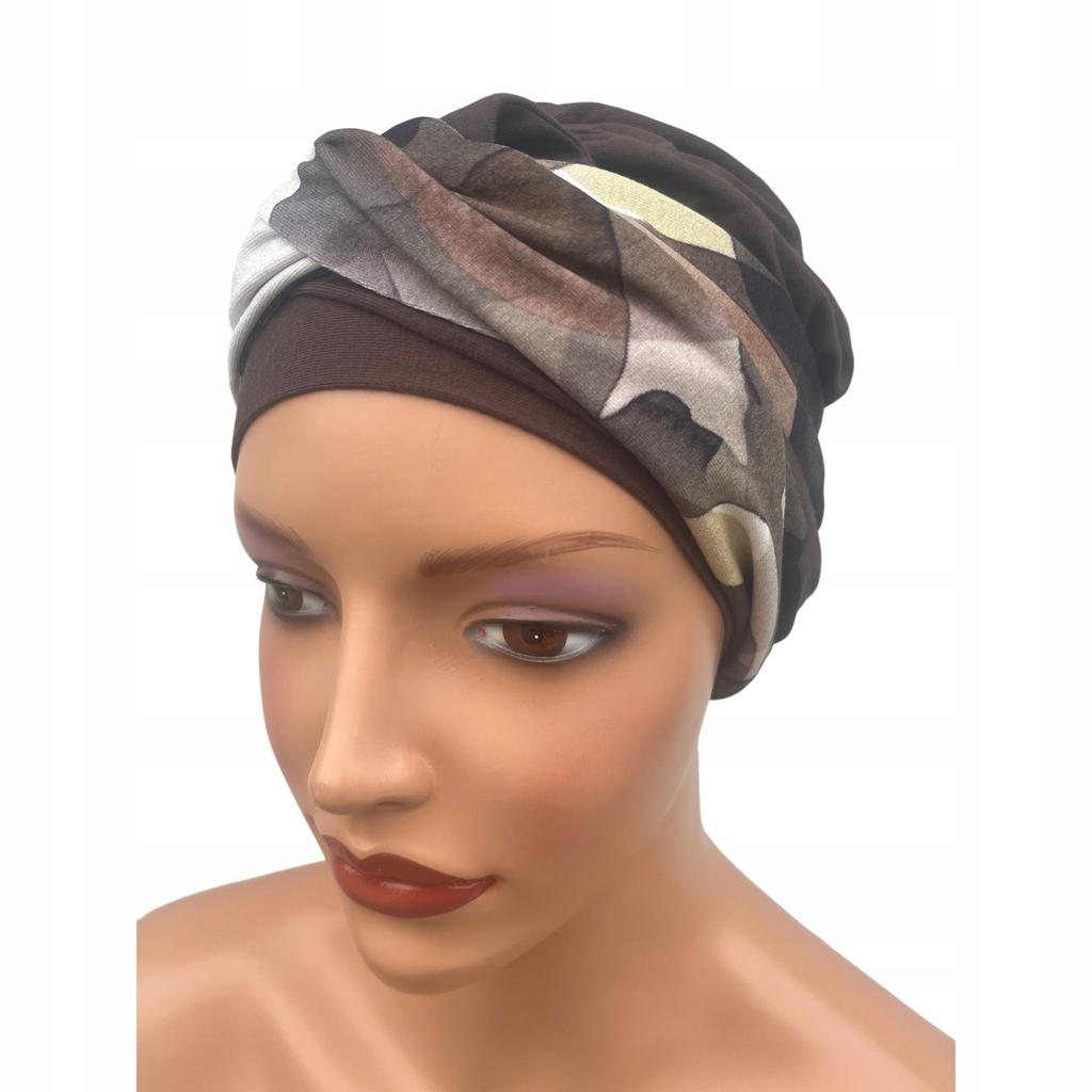 Two-color Sejla Scarf Brown 527 Pleated Turban Even After Chemotherapy