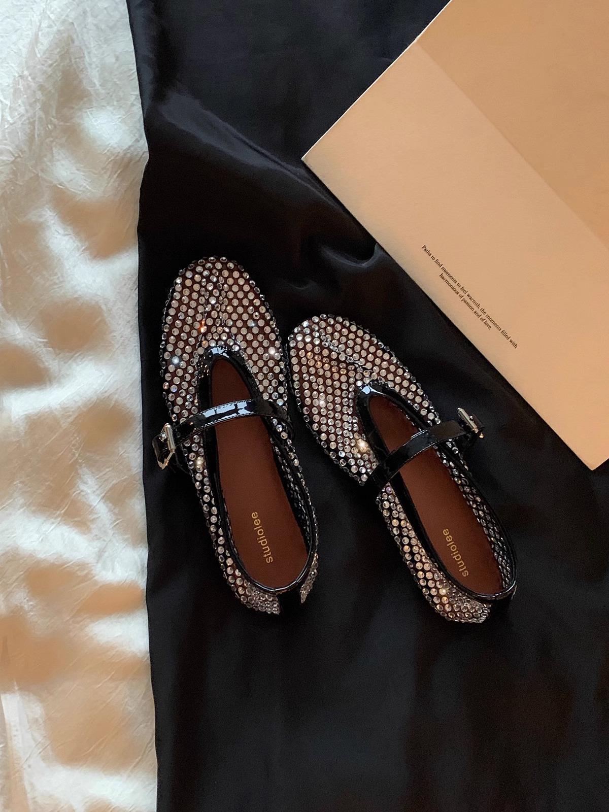 

Версия из овчины~ Модные туфли Мэри Джейн с блестящей сеткой из страз и пряжкой на один ремешок, с мелким вырезом, женские одинарные туфли 40