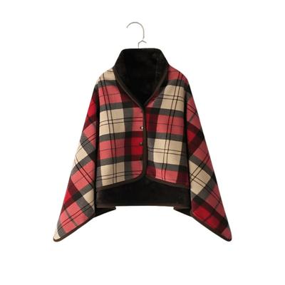 Multi-function Plaid Wearable Blanket Thicken Soft Casual Office Blanket Warm with Button Home Shawl Blanket Bedroom