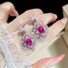 Luxury Temperament Rectangular Red Corundum Fluorescent Lamp Color-changing Full Diamond Temperament Short Earrings Women, Open Ring 2026