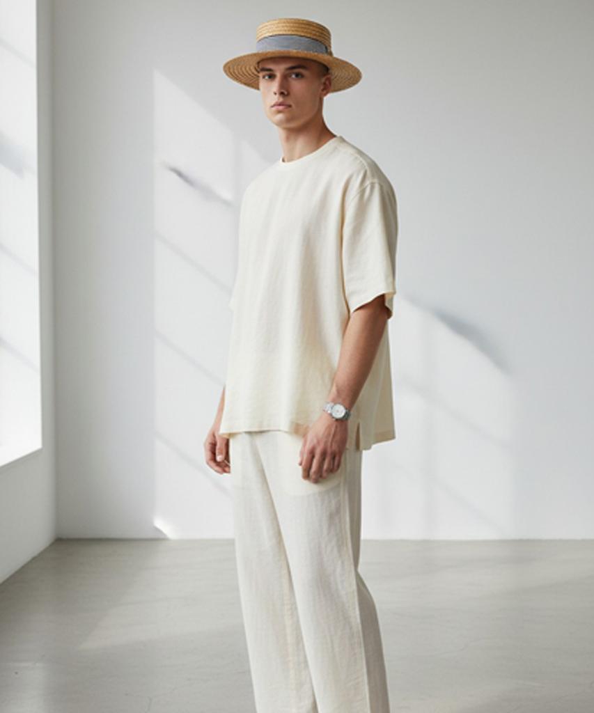 Stripe Line Brown Panama Hat