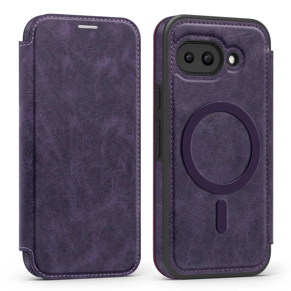 

For MagSafe Flip Leather Phone Case for Google Pixel 8 9 Pro XL 9A RFID Blocking Wallet with Card Holder Cover Google Pixel 9 фиолетовый