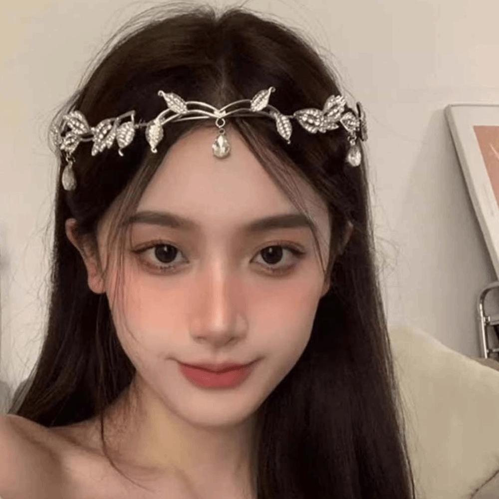 Exquisite Crystal Forehead Accessory Leaf Design Bride Shiny Hair Hoop  Birthday Head Jewelry