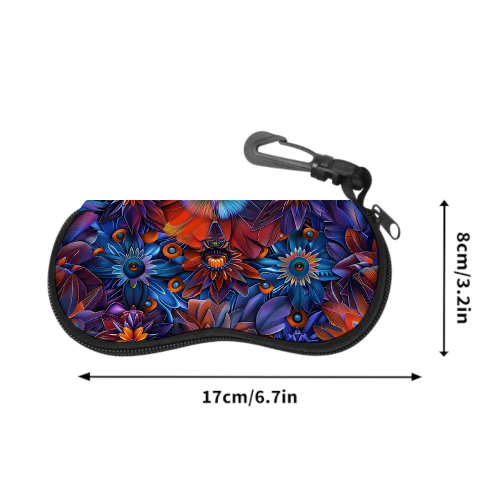 2D-Boho Floral Pattern Zipper Glasses Case, Stylish Sunglasses Case for Women, Protective Eyewear Holder Pouch, Portable Travel Accessories Organizer