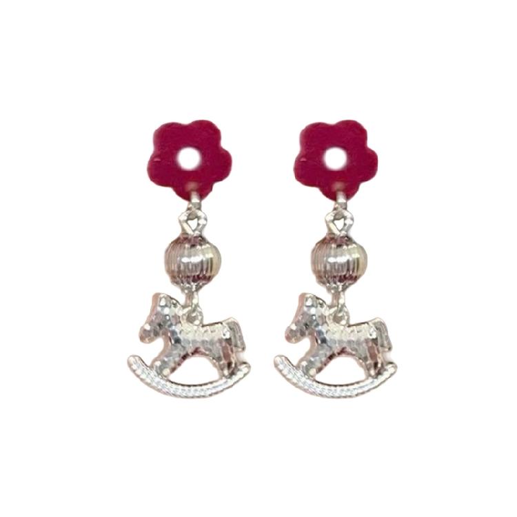 Unique Horse Theme Ear Studs Gold Finish and Stones Adorned for Parties Formal Event Elegant