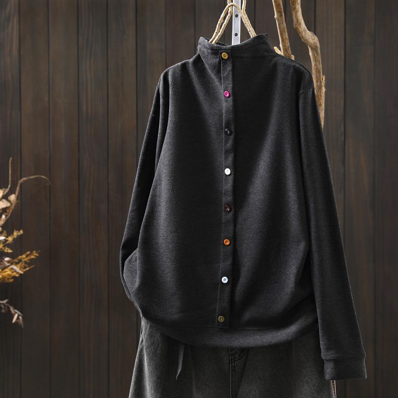 2025 Bojiafan Women's Half-High Collar Plush Sweatshirt with Stylish Colorful Buttons