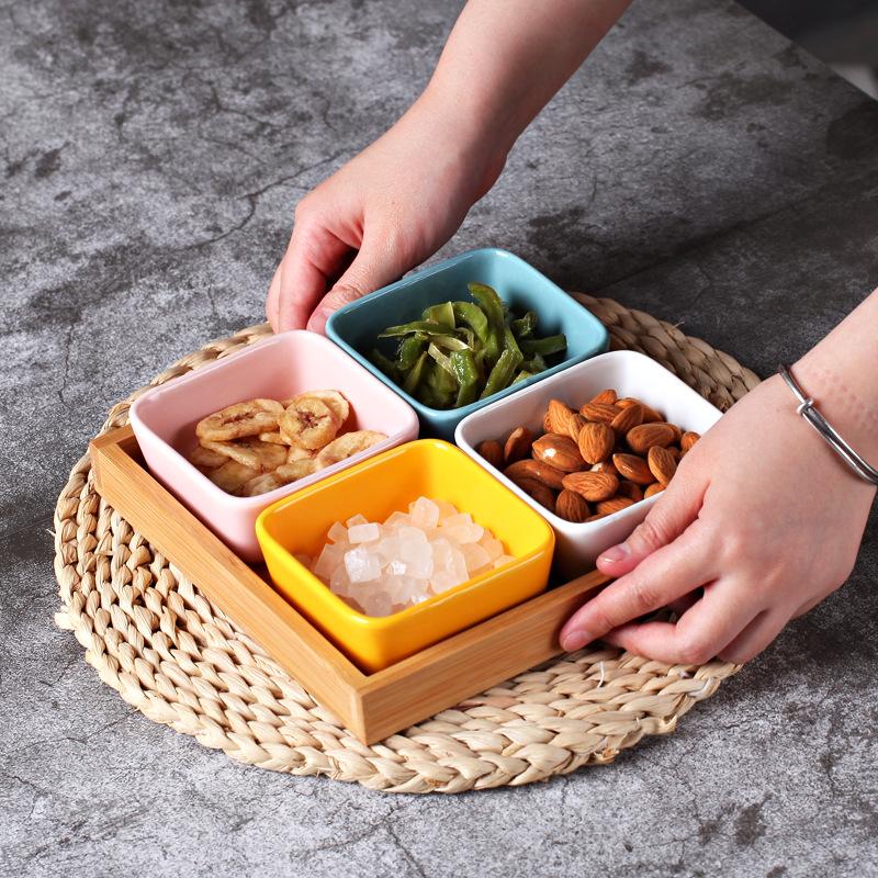 Nordic Creative Grid Plate Ceramic Platter Snack Inventory Heart Plate Sauce Plate Dipping Snack Plate Fruit Plate