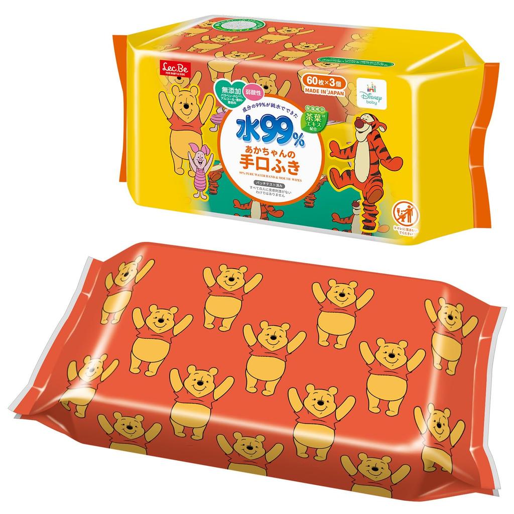 LEC Disney Pure Water Hand and Mouth 60 Sheets X 3 Packs the Mildly Contains Moisturizing Ingredients Leaf Made In No Additives Propylene or 99%