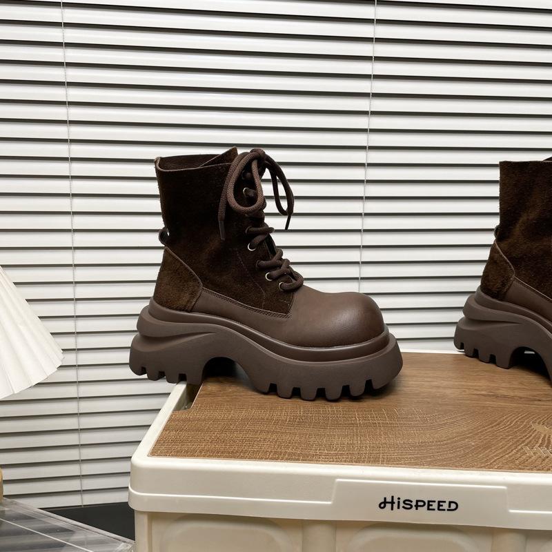 Fashion Platform Women's 2025 Autumn and Winter New Small Heightened Non-Slip Short Cylinder Boots Frosted Motorcycle Boots