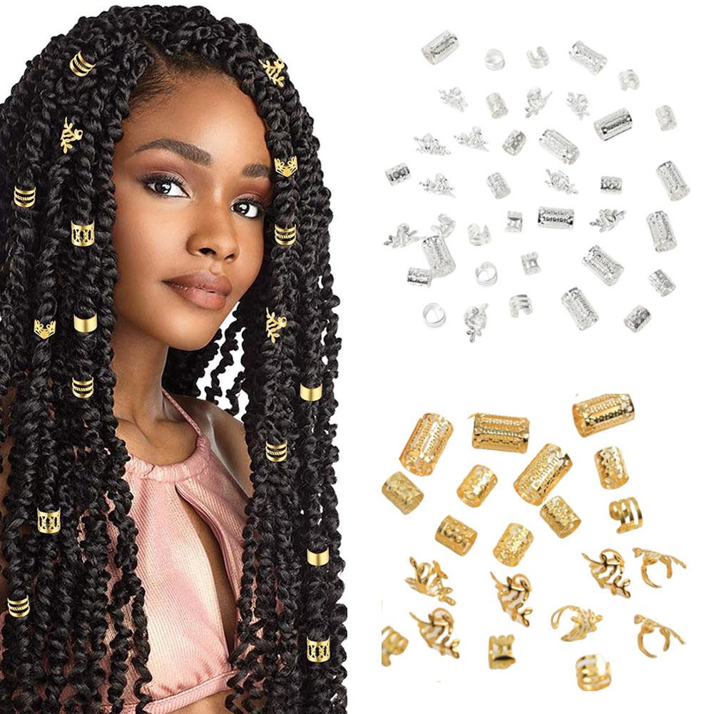 40PCS/Set Gold/Silver Hair Jewelry for Braids Accessories Hollow Out Hair Rings For Hair Dreadlocks Adjustable Hair Rings Cuffs