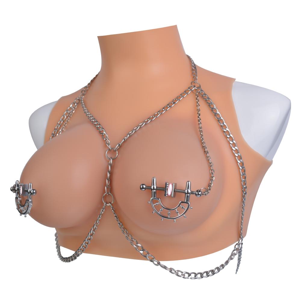 QKKQ Breast Clamps Strapon Belt and Beads Chain Nipple Clamps for Couples BDSM Bondage Nipple Clips Breast Clips Sex Toys