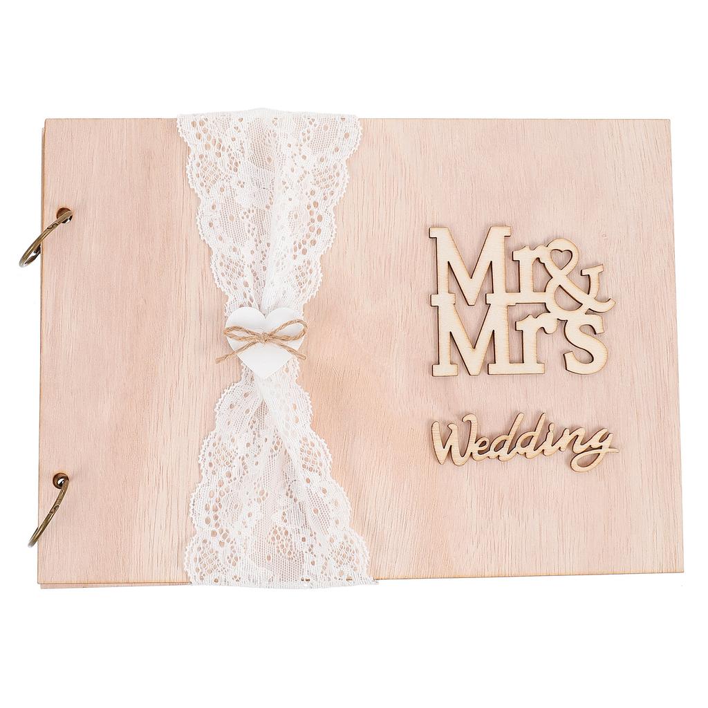 1Pcs 10 Pages Guest Book for Wedding Party Rustic Wooden Message Book Keepsake Album for Bridal Shower Engagement Ceremony Gift