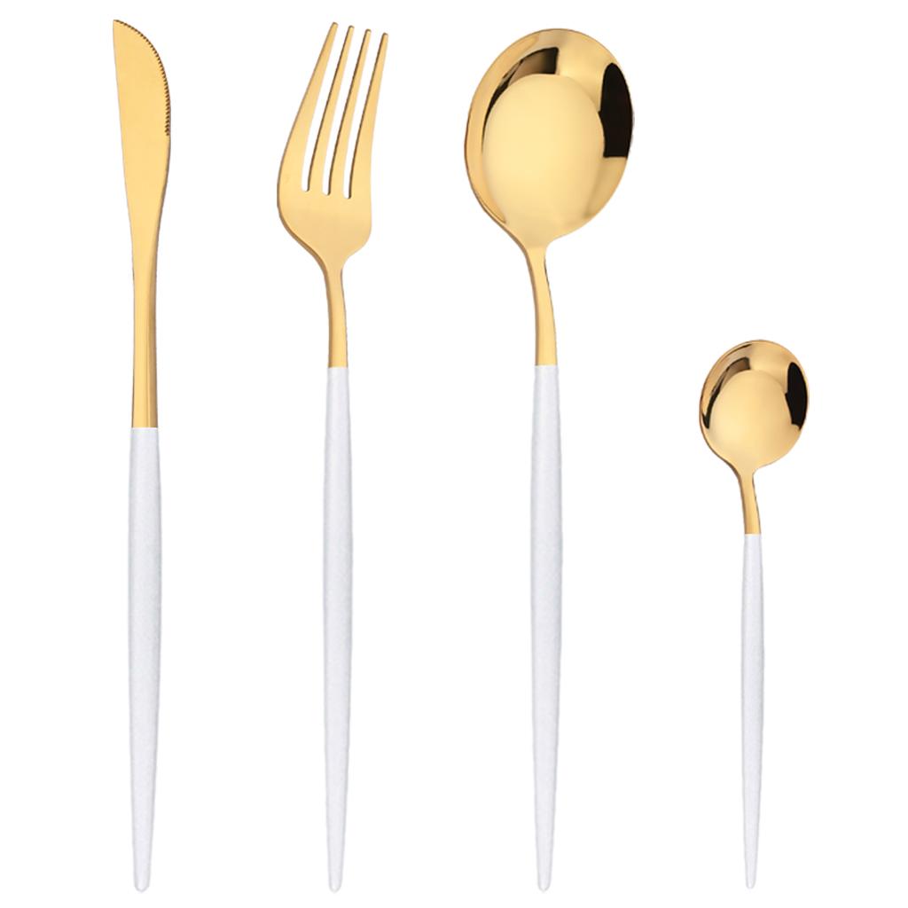 Westliches 4-teiliges Gold-Geschirr-Set, Messer, Gabel, Kaffeelöffel, Besteck, Edelstahl, Geschirr, Besteck, Kiechen-Besteck