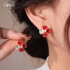 18K Zircon Red Love Flower Stud Earrings Elegant Earrings Women