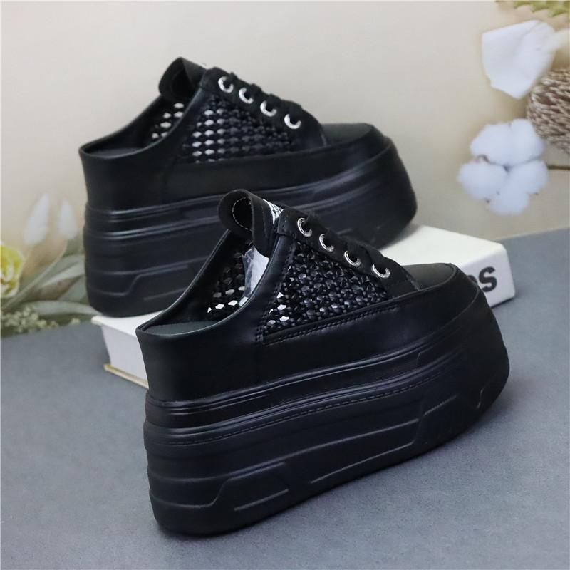 Fashion 10CM 12CM Air Mesh PU Synthetic Microfiber Leather Flats Women Sandals Slipper Chunky Sneakers Slippers Platform Wedge Shoes